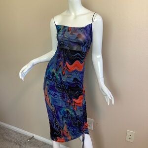 Lilyful Jade Multicolor Abstract Print Ruched Dress